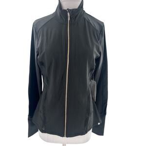 NWT Gottex mesh faux‎ leather look jacket athleisure sz L black